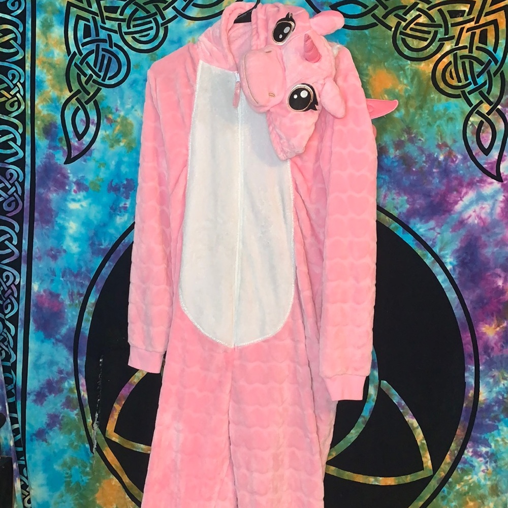 ADORABLE pink Pegasus onesie with tail, wings and unicorn hood